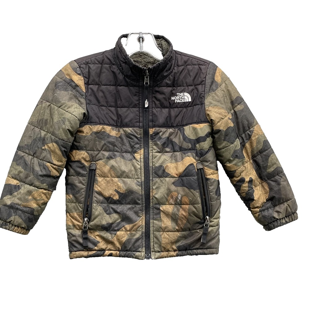 North Face Reversible Puffer Jacket Boy XXS Camo Fleece Outdoor Camp Hike Winter